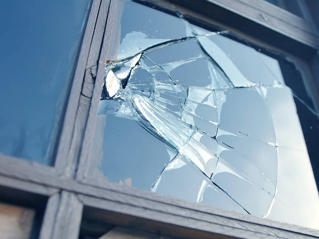 broken glass at business