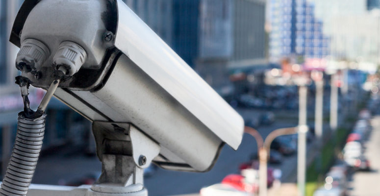 outdoor security camera overlooking springfield illinois business buildings