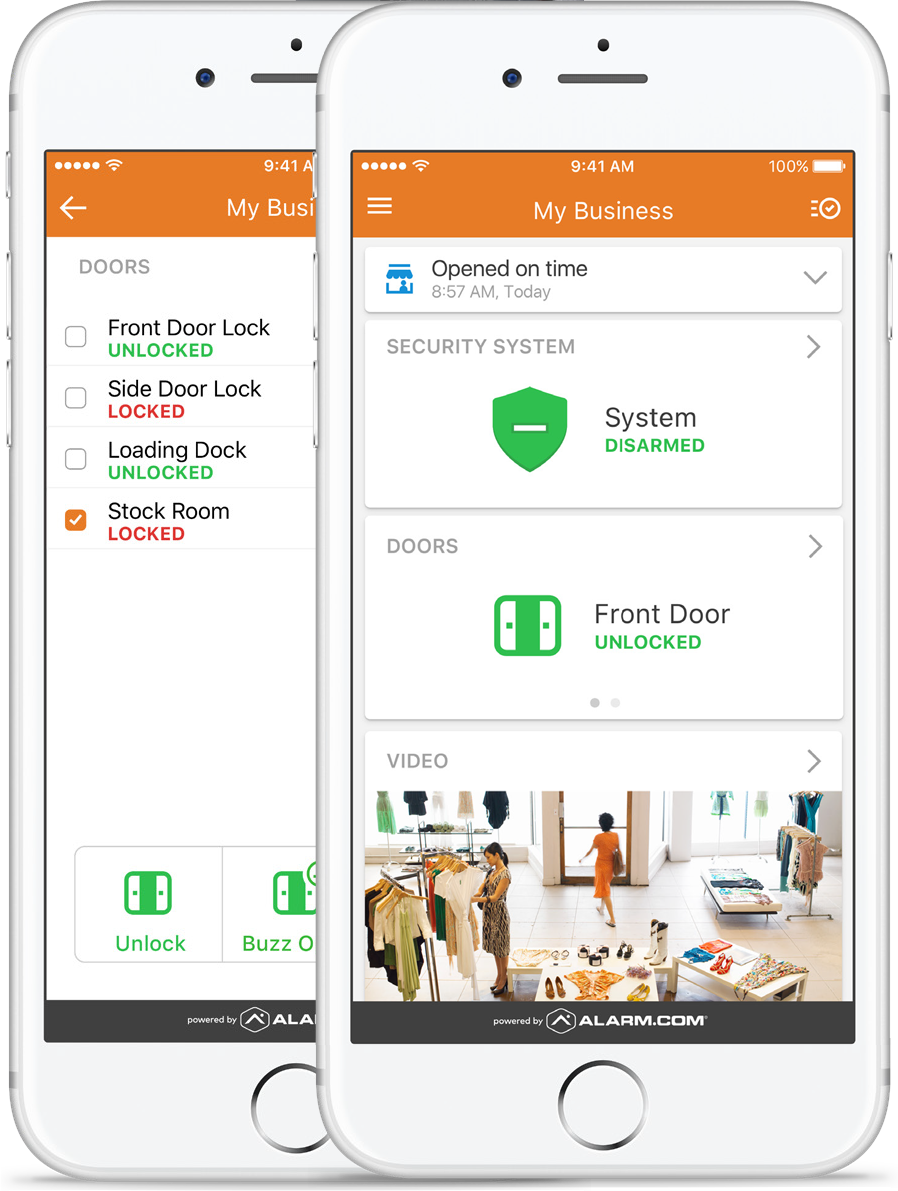 Alarm.com App on mobile phone for businesses