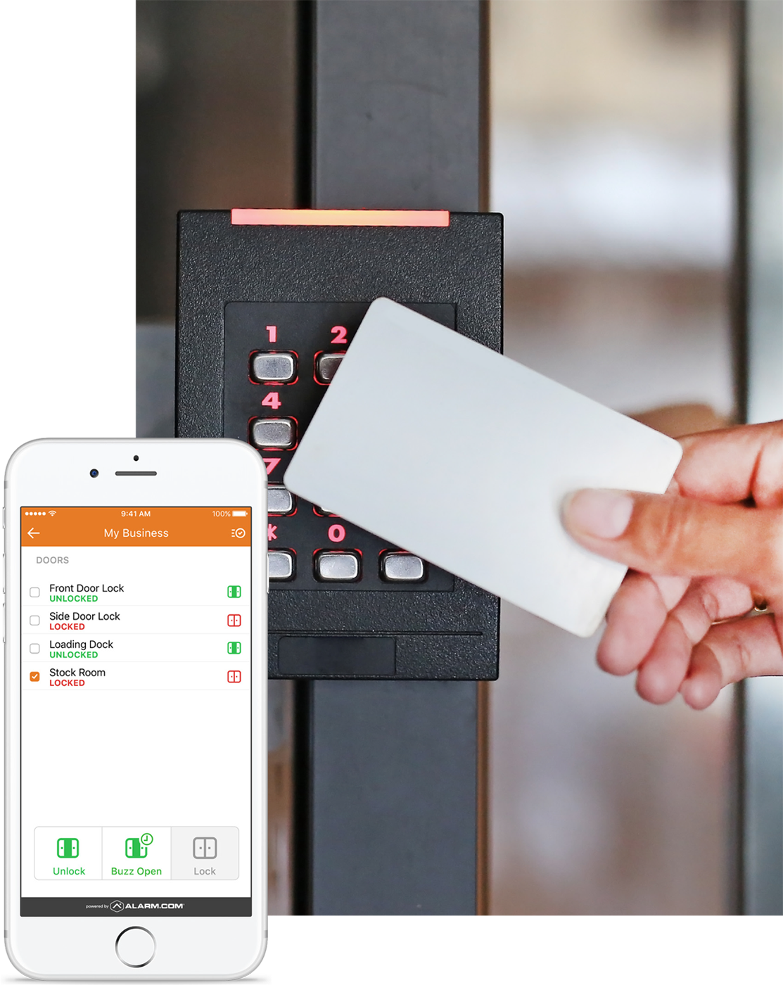Alarm.com Keypad, Mobile App and access security card
