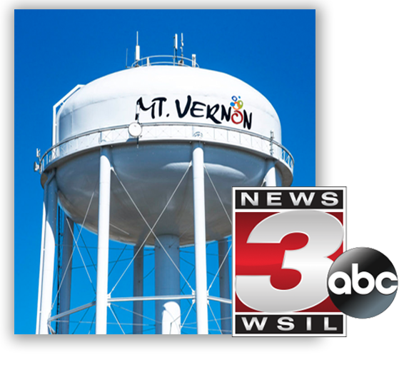 Mt. Vernon illinois Channel 3 television news station logo and city water tower