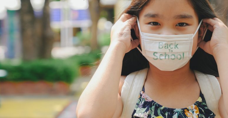 Grade school Student Wearing COVID Mask at St Louis School