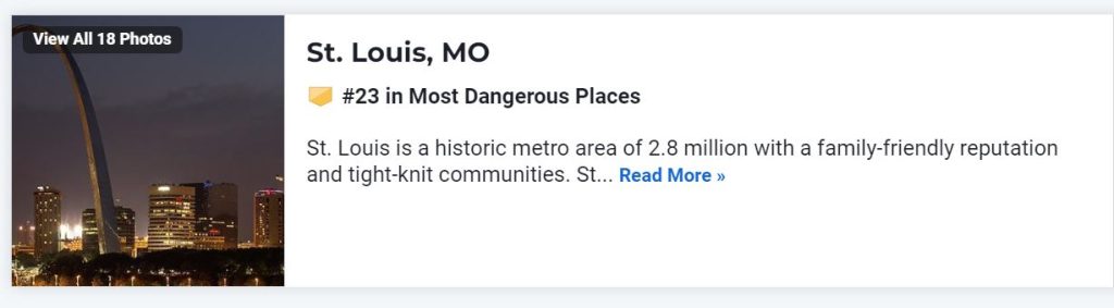 U.S. News & World Report St. Louis 23rd Most dangerous City in America