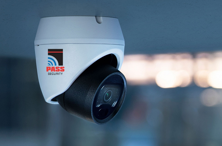 pass security video surveillance turret camera on business building outdoor