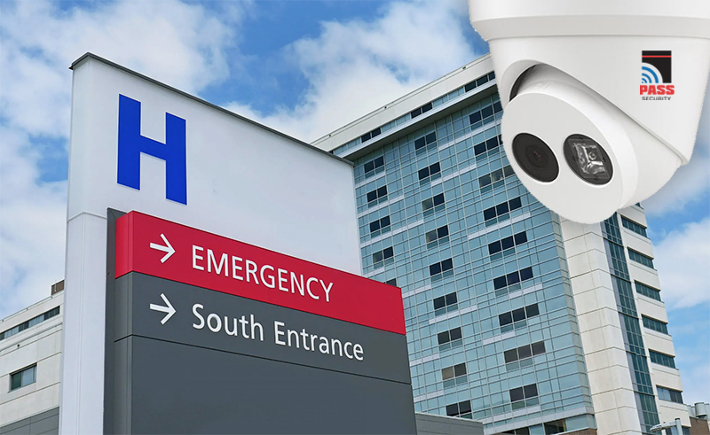 security surveillance camera in front of hospital