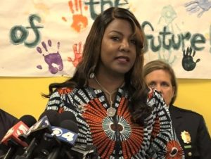 St-. Louis City Mayor Tishaura Jones at Press Conference Discussing Juvenile Gun Violence