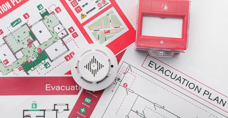 Smoke detector, pull down and evacuation plan